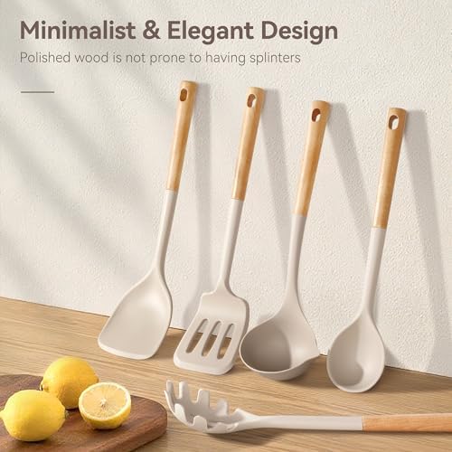 NCUE 6-Pcs Silicone Kitchen Utensils Set Wood Handle BPA-Free Food Grade - Image 6