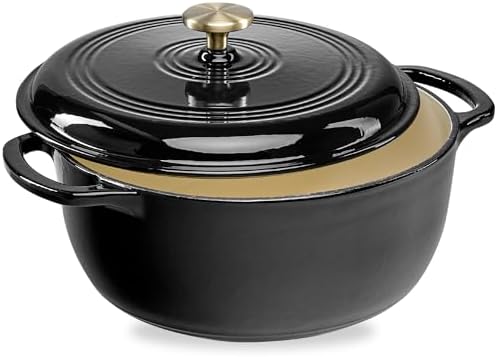 Best Choice Products 7.5 Quart Enamel Cast-Iron Round Dutch Oven, Family Style Heavy-Duty Pre-Seasoned Cookware for Home, Kitchen, Dining Room, Oven Safe w/Lid, Dual Handles - Black Licorice by BestChoiceProducts