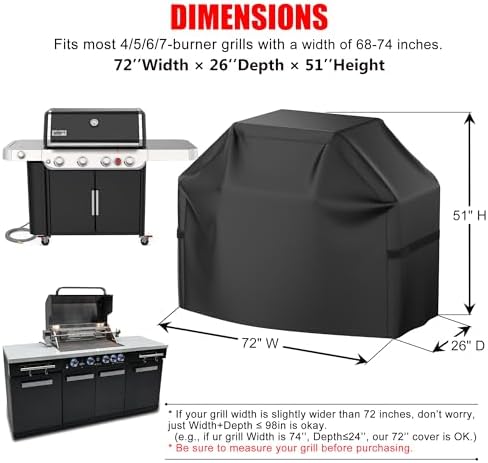 72 inch BBQ Grill Cover, Waterproof, Weather Resistant, Rip-Proof, Anti-UV, Anti-Fade, with Hook-and-Loop Straps, Gas Grill Cover for Most Grills (Black) - Image 2
