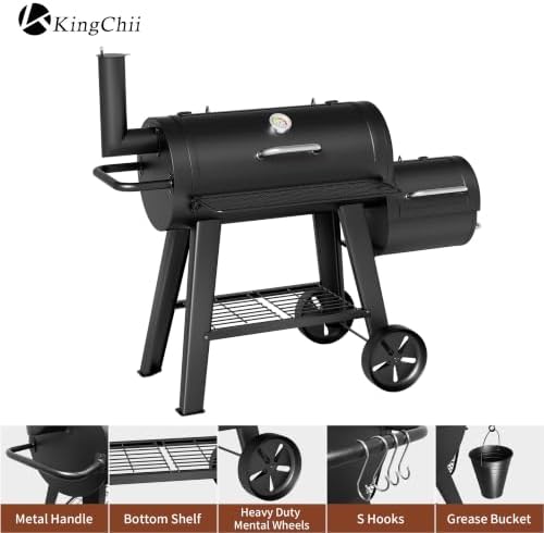 KingChii 729 SQ.IN. Charcoal Grills with Charcoal Wood Offset Smokers for Outdoor Patio BBQ Grilling, Black - Image 6