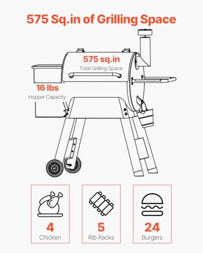VEVOR Wood Pellet Grill Smoker, 8 in 1 BBQ Grills for Outdoor Cooking, 575 Square Inches Cook Area Electric Grill and Smoker, with LCD Screen Controller, Meat Probe, 500°F Max Temperature, Black - Image 4