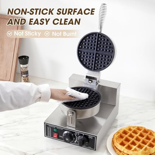 Commercial Waffle Maker, 1200W Waffle Iron, Professional Waffle Baker Machine with Temp and Time Control, Non-Stick Baking Pan Stainless Steel for Restaurant Bakeries Kitchen Home - Image 5