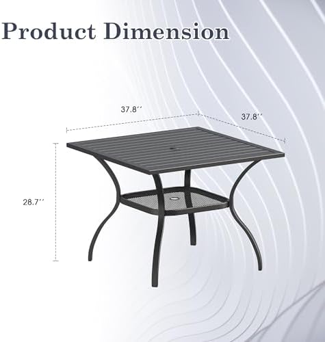 Outdoor Dining Table with Adjustable Umbrella Hole, 37.8" All-Weather Square Patio Dining Table for 4, Metal Patio Table for Garden Lawn Porch Deck Yard, Black - Image 2