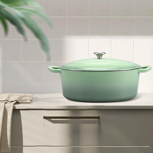 Leonyo 7QT Enameled Cast Iron Oval Dutch Oven Pot with Lid, Pistachio Green - Image 7