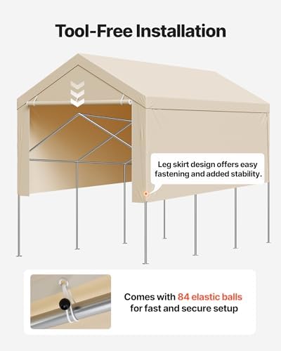 VEVOR Carport Replacement Canopy Cover, 10 x 20 ft Potable Garage Tent Top Tarp with Sidewalls, UV-Resistant & Waterproof, Heavy Duty Car Shelter Tarp with Ball Buggees, Beige, Frame Not Included - Image 6