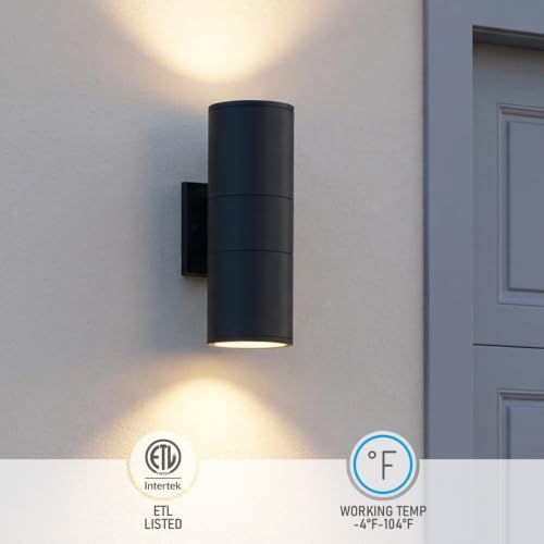 LEONLITE 2-Pack 12" Outdoor Cylinder Wall Light, Up and Down, E26 Base - Image 2