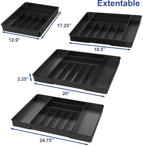 Simple Houseware Expandable Kitchen Drawer Flatware Organizer, Black - Image 2