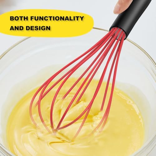 NileHome Silicone Whisk Set 8" 10" 12" Kitchen Whisk Red,3-pack - Image 4