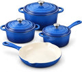 QuliMetal Enameled Cast Iron Cookware Set, 4-Piece Pots and Pans Set with Lids, 10.25" Skillet, 2QT Saucepan, 2.8QT & 4.8QT Dutch Ovens, Oven Safe to 500°F, All Stovetops Compatible - Cobalt Blue by QuliMetal