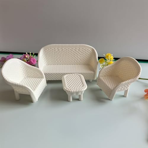 4 Pack Miniature White Wicker Tea Table and Chair Set, Dollhouse Furniture Decor for Bedroom, Handcrafted Miniature Furniture - Image 5
