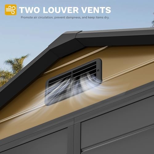DWVO 6.2x3.4 FT Outdoor Resin Storage Shed with Floor, All-Weather Bike Storage Shed with Lockable Door, Window and Vent, Waterproof Plastic Tool Storage for Garden, Backyard, Patio, Lawn, Brown - Image 5