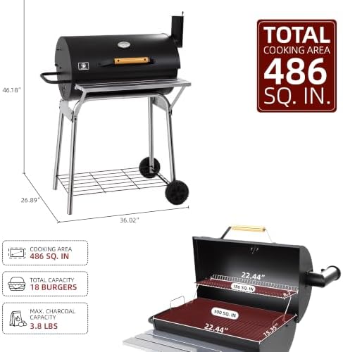 Barrel Charcoal Grills 20 In. Large Cooking Area BBQ Grill Picnic - Image 3