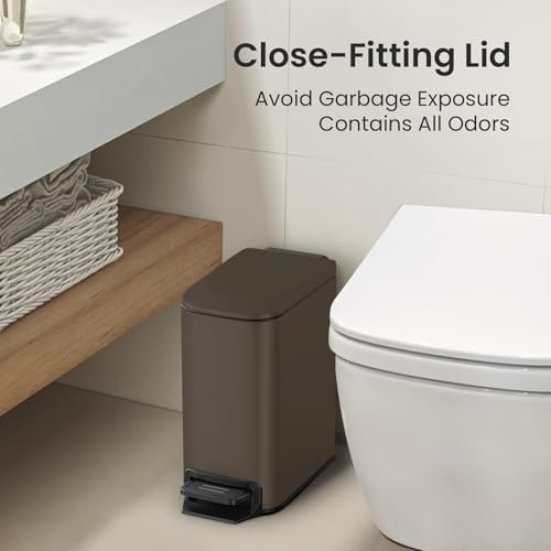 Cesun Small Bathroom Trash Can with Lid, 1.6 Gal, Soft Close, Brown - Image 2