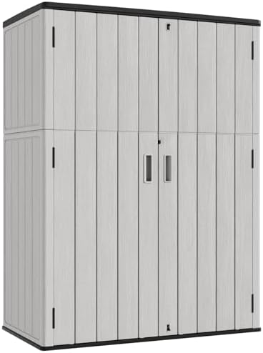 KINYING Outdoor Vertical Storage Shed,57 Cu.ft Outdoor Storage Cabinet Waterproof,Resin Sheds & Outdoor Storage Clearance for Garden,Patio,Backyard,Lockable (Grey) by KINYING