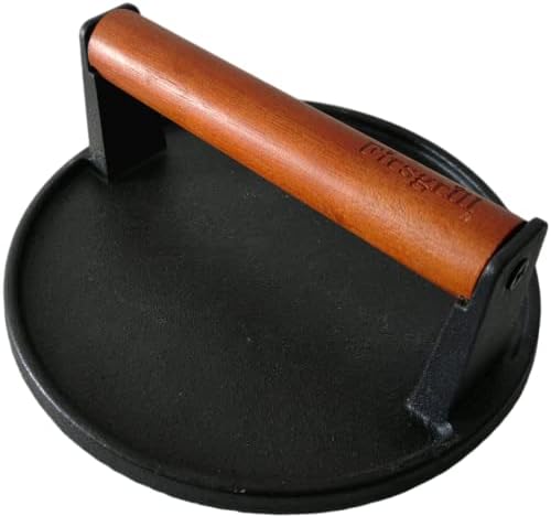 Firsgrill Burger Press 7.08" Round,Heavy-Duty Cast Iron Smash Burger Press Meat Steak With Wood Handle for Blackstone Camp chef Pitboss Weber Griddle Grills(Round) by ProfessionalGrillpartsLiving