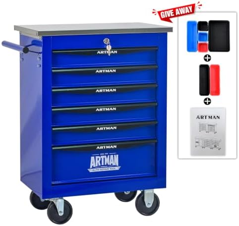 6-Drawer Heavy-Duty Rolling Tool Chest with Wheels & Steel Roof, Lockable Tool Chest Storage Cabinet for Garage, Workshop, Warehouse, and Repair Shop - Image 7