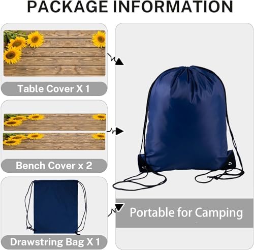 CAPSCEOLL Picnic Table Cover with Bench Covers 5ft - Wooden Sunflowers - Image 5