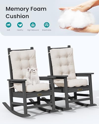 SERWALL HDPE Outdoor Rocking Chair Cushion Set of 2, Beige - Image 5