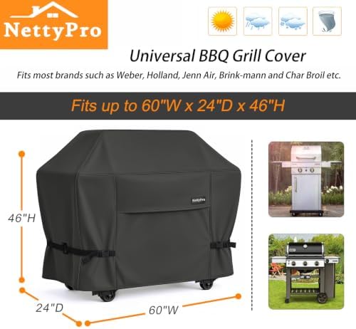 NettyPro Grill Cover for Outdoor Grill 60 Inch Waterproof Heavy Duty, Black - Image 6