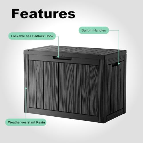 PatioZen 45 Gallon Resin Deck Box, Lockable Outdoor Storage Box for Patio Cushions Storage Furniture,Garden Tools, Pool Supplies, Weatherproof and UV Resistant (Black) - Image 4