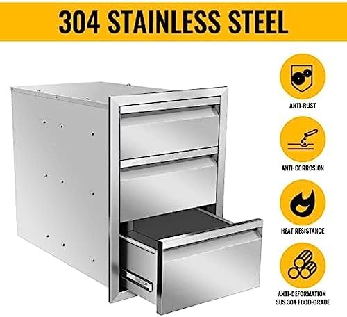 Outdoor Kitchen Drawers, Box Frame Style Flush Mount BBQ Drawer w/Stainless Steel Handle, BBQ Island Drawers For Patio Grill Station,Three Drawers - Image 4