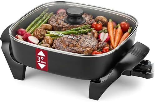 Elite Gourmet 12" PFAS-Free Ceramic Electric Skillet, 1200W, Extra-Deep by EliteGourmet