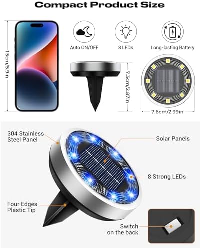 btfarm 4 Pack Solar Lights Outdoor Waterproof, 8 LED Solar Ground Lights - Image 6