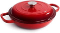 3 Quart Enameled Cast Iron Braiser, Non Stick Enameled Cast Iron Skillet with Lid, Dutch Oven Skillet with lid up to 500°F for Oven, Stove, Grill, Shallow Dutch Oven for Cook, Bake (Red) by Fijinhom