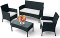 EconoHome 4-Piece Outdoor Patio Furniture Set - Patio Set with 2 Rattan Chairs, 1 Loveseat & 1 Glass -Top Coffee Table - Weather-Proof Wicker with Cushions - Conversation Set for Porch, Balcony, Lawn by EconoHome