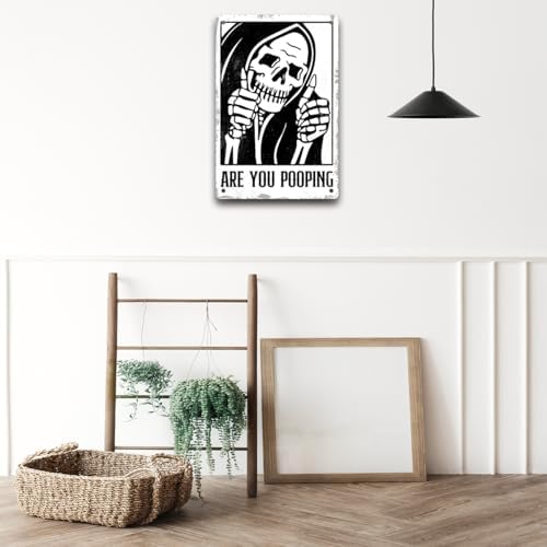 BEASTZHENG Funny Gothic Bathroom Home Decor Metal Tin Sign: Funny "Are You Pooping?" Bathroom Wall Art Decor Sign for Skull Lovers 8 X 12 Inches - Image 5