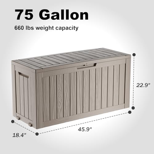 75 Gallon Waterproof Resin Deck Box, UV Resistant Outdoor Storage for Garden, Patio, Porch, Delivery（Grey，75 Gallon） - Image 2