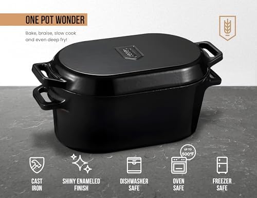 Kook Dutch Oven, For Sourdough Baking, Dual Handles, Enameled Cast Iron, includes Silicone Mat and Sourdough Guide, Dishwasher Safe, Oven safe 500F, 5 Qt, (Black) - Image 5
