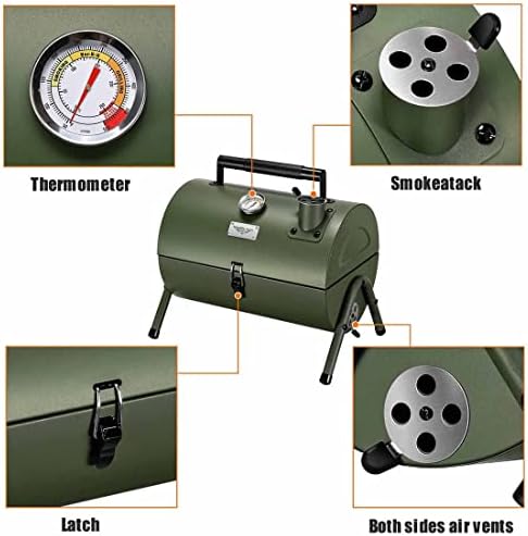 MAISON HUIS Small Charcoal Grill, Portable Tabletop BBQ Smoker for Outdoor Camping,Mini Grill with 9-Piece Stainless Steel Grill Tool Set for Tailgating Hiking Picnic (Green Kit) - Image 4