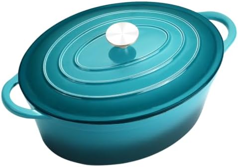 Enameled Dutch Oven Pot with Lid, 7 QT Cast Iron Dutch Oven with Dual Handles, Oval Dutch Oven for Cooking, Bread Baking, Frying, Non-stick Enamel Coated Oven (Blue-Green) by NSIRONS