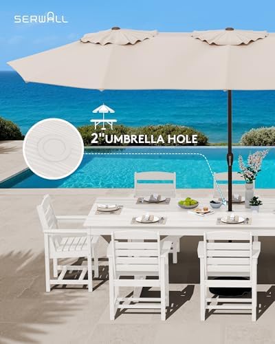 SERWALL 9Pcs HDPE Outdoor Dining Set for 8 with Sling Chairs, White - Image 5