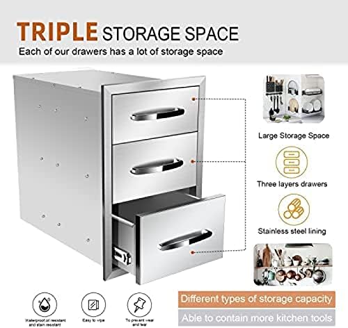 AHLOKI Stainless Steel with Chrome Handle BBQ Island Drawers for Outdoor Kitchen Or Grill Station,14Wx21Dx21H - Image 4