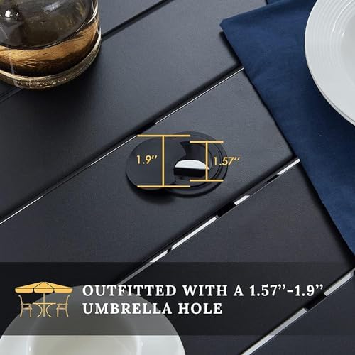 VICLLAX Patio Dining Set for 4, Outdoor Furniture Set Includes 41.2" Round Patio Table and 4 Patio Sling Chairs, Black Tabletop and Brown Fabric - Image 6
