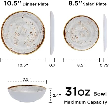 TP 12-Piece Melamine Dinnerware Sets, Plates and Bowls Dishes Set for 4, Break-Resistant & Non-Microwavable, Lightweight Dinner Plates, Grey Swirl - Image 2