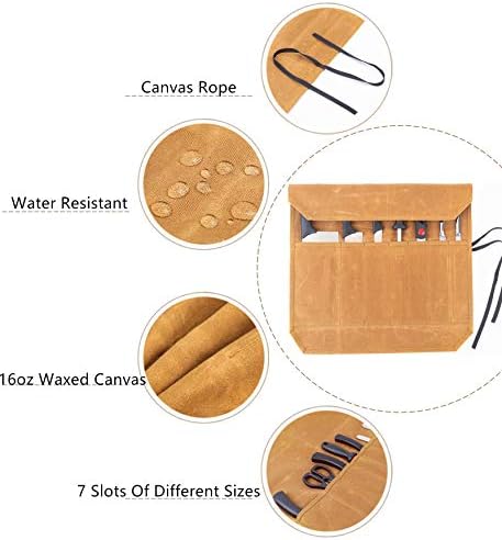 Denifiter Knife Cases Organizer-Durable 16OZ Waxed Canvas Knife Roll Construction-7 Pockets - (Khaki) - Image 3