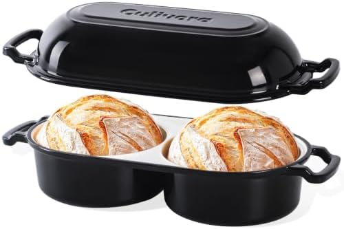 Cast Iron Double Dutch Oven, Mini Enamel Sourdough Bread Pan with Lid by Culivora