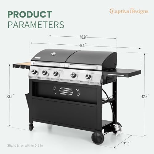 Captiva Designs Propane Gas Griddle Grill Combo with Lid & Flat Top Griddle - Image 6