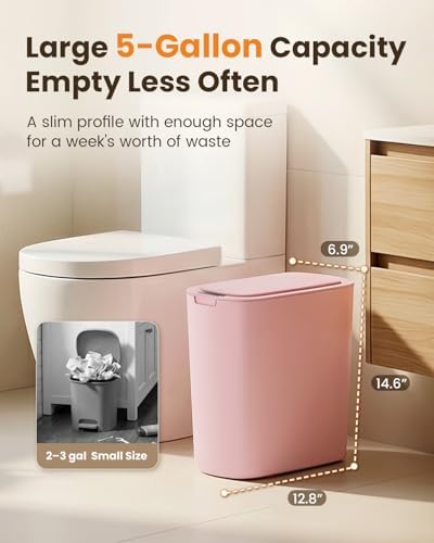 Cesun 5 Gallon Automatic Bathroom Trash Can with Lid, Pink, Touchless - Image 4