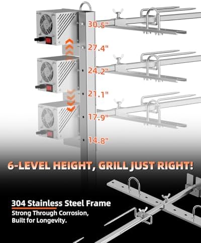 Rotisserie Grill Kit, 47" 132 lbs Capacity, Automatic 40W Motor Electric Height Adjustable Universal Roaster Stand, Stainless Steel Grilling Kit for BBQ Pig Rotisserie Hog Lamb Outdoor Party Campfire - Image 4