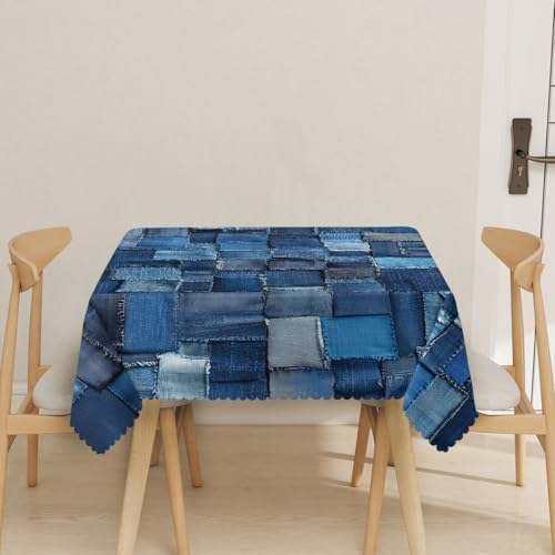 Denim Patchwork Tablecloth 54x54 Inch Square Vintage Romance Indigo Tablecloths Polyester Table Cloth for Holiday Parties Kitchen Dining Indoor Outdoor - Image 2