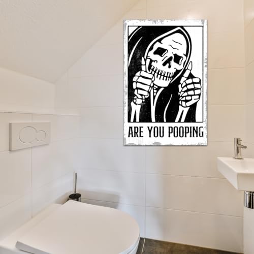 BEASTZHENG Funny Gothic Bathroom Home Decor Metal Tin Sign: Funny "Are You Pooping?" Bathroom Wall Art Decor Sign for Skull Lovers 8 X 12 Inches - Image 4