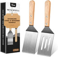 Stainless Steel Spatula Set, 2 pcs for Cast Iron Skillet with Wooden Handle by Volikos