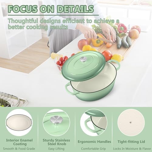 TeamFar Oval Dutch Oven, 5qt Enameled Cast Iron Dutch Oven Pot with Lid - Image 3