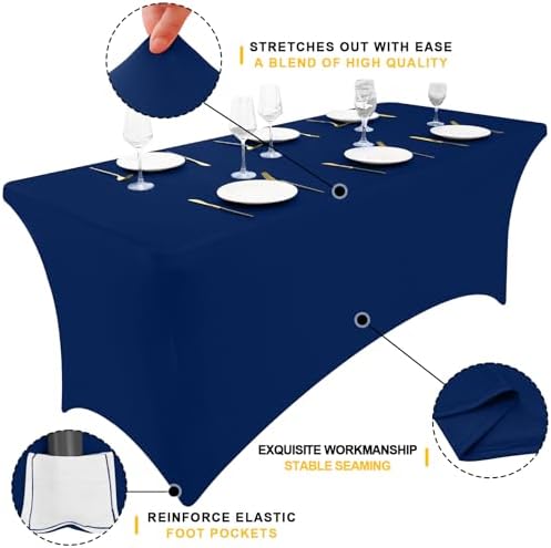 Smiry 5 Pack Spandex Table Cloth 6FT, Elastic Fitted Navy Tablecloth - Image 3