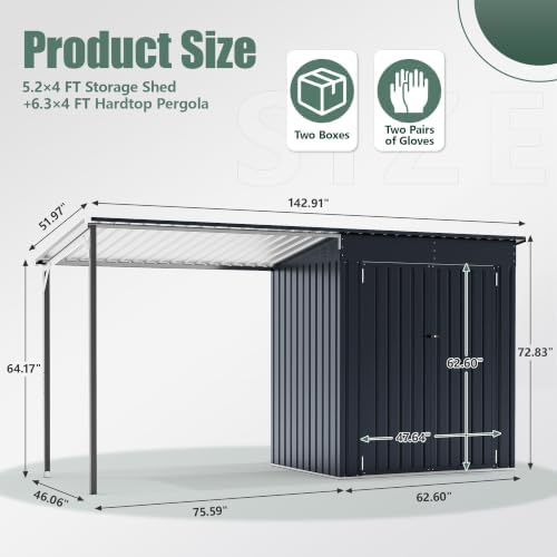 AirWire 6x4 FT Outdoor Storage Metal Shed with Reinforced Gazebo - Image 2