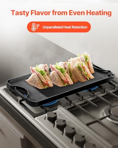 VEVOR Reversible Grill/Griddle, 20x10 inch Pre-Seasoned Cast Iron Griddle, Portable Rectangular Pan with Handle, Family Cookware for Indoor/Outdoor Stove Top Burner, Gas, Camping BBQ, Black - Image 7
